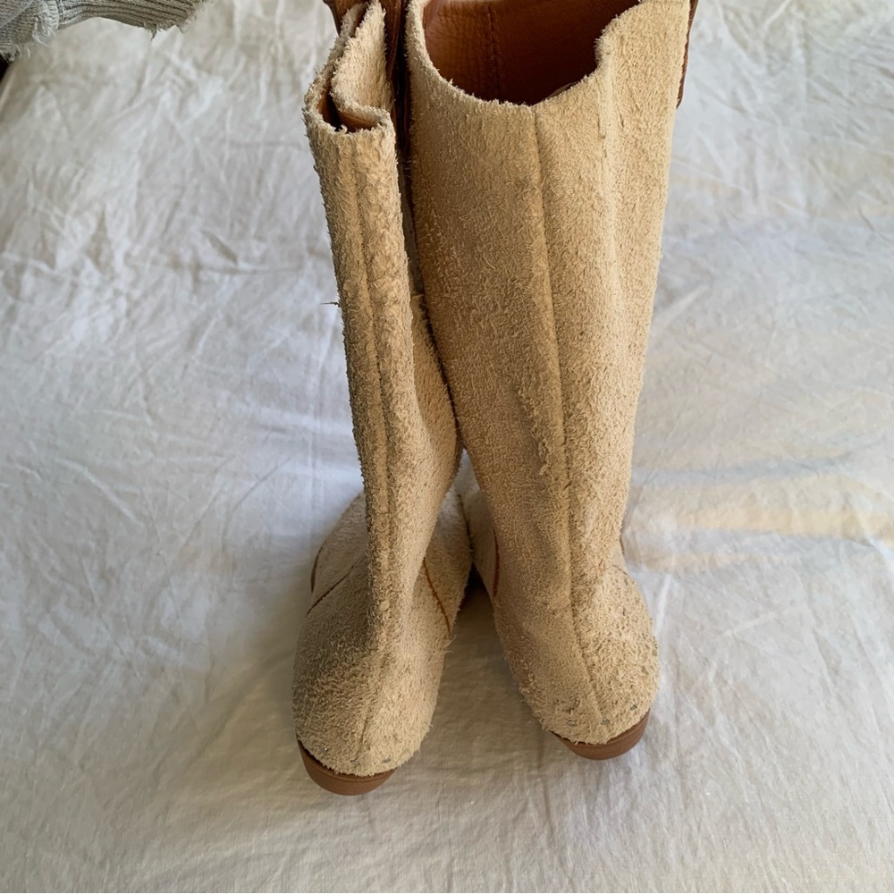 Free People We The Free Montage Tall Western Suede Boots English Khaki Cream - Picture 8 of 12